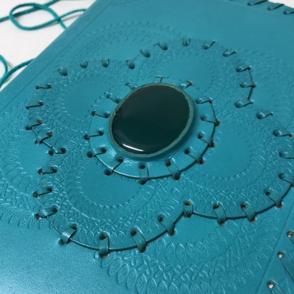 Turquoise Green  Stone Recycled Leather Journal with Lined Pages - Picture 3 of 8